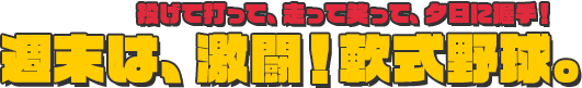 投げて打って、走って笑って、夕日に握手！週末は、激闘！軟式野球。